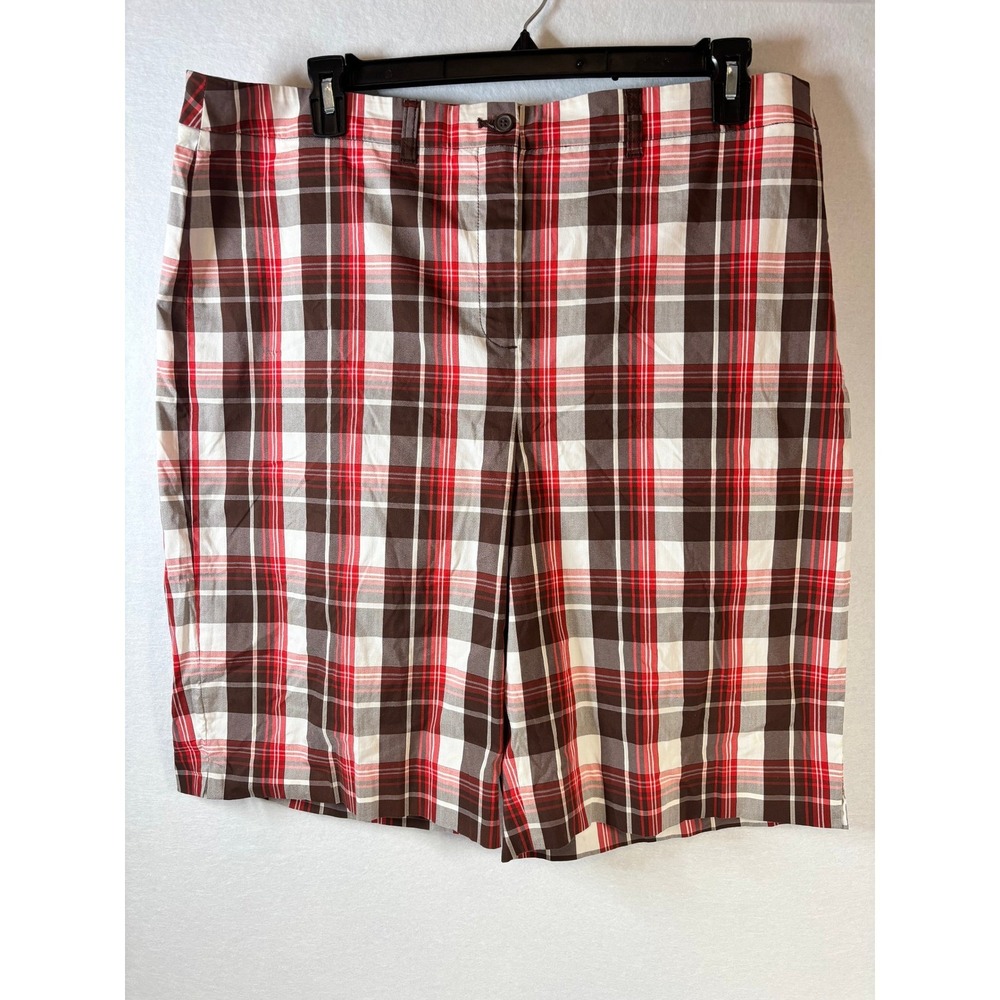 Anne Klein Sport Red Brown Plaid Stretch Shorts Womens 18 Plus Size Golf Casual